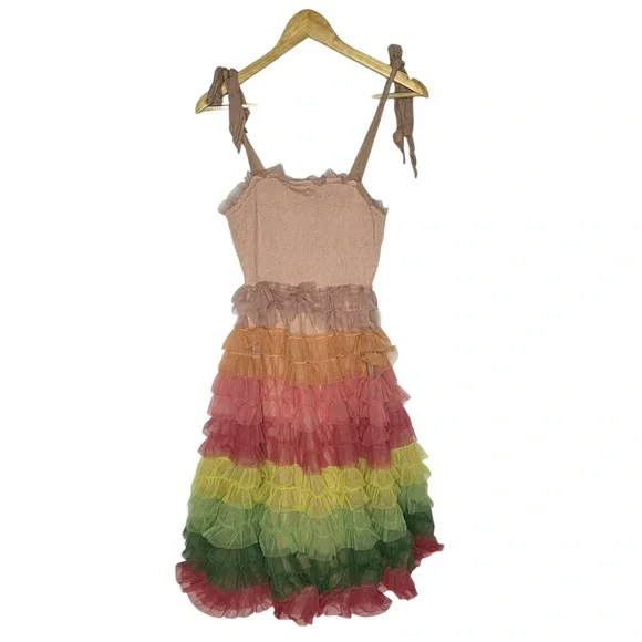 FINAL Bl^nk London x Anthropologie Rainbow Tulle Tiered Ruffle Midi Dress - Picture 3 of 15